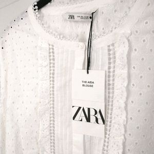 Zara: The Aida Blouse ~ White Cotton Eyelet Top